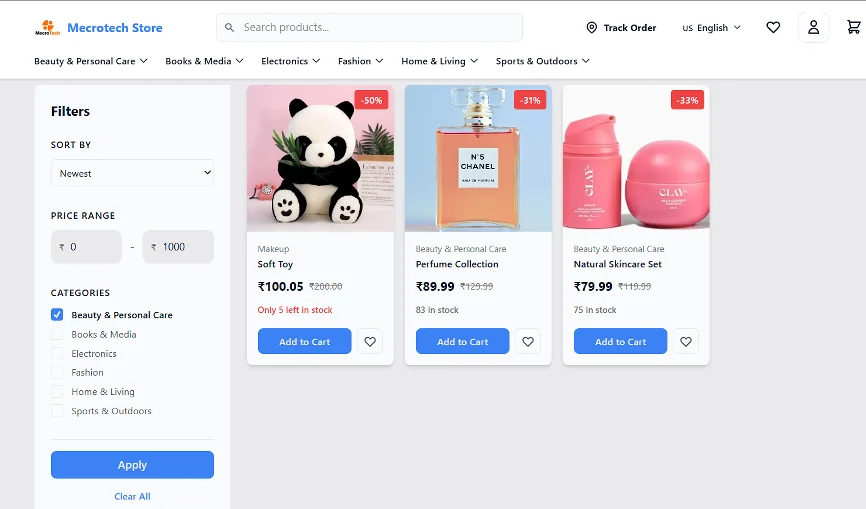 Mecrotech Store e-commerce website design