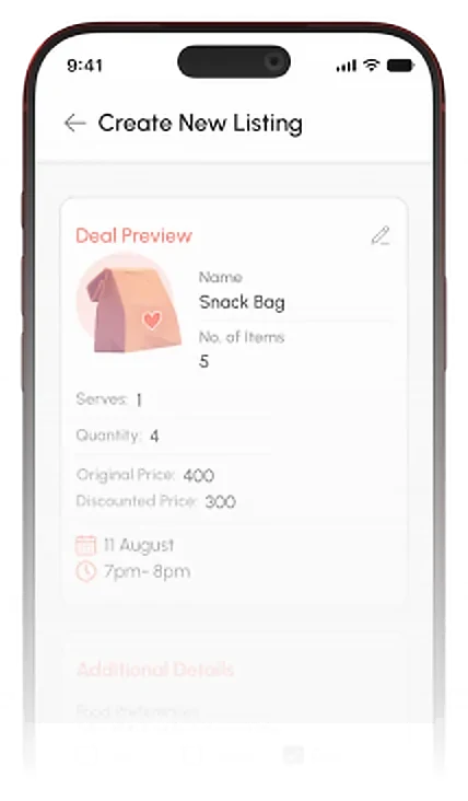 Never2Late partner app: create new listing screen