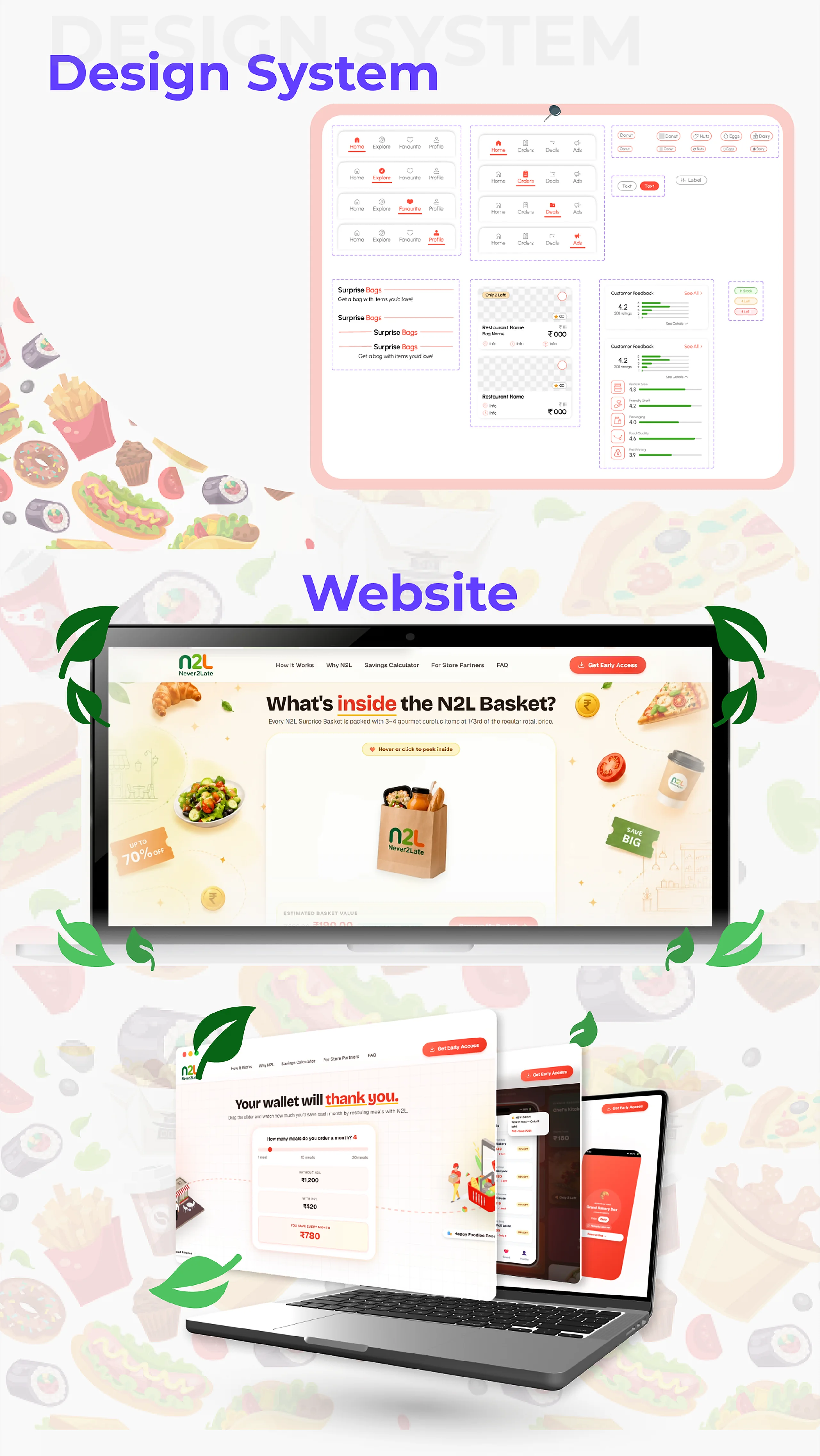 N2L design system components and the N2L website on a laptop