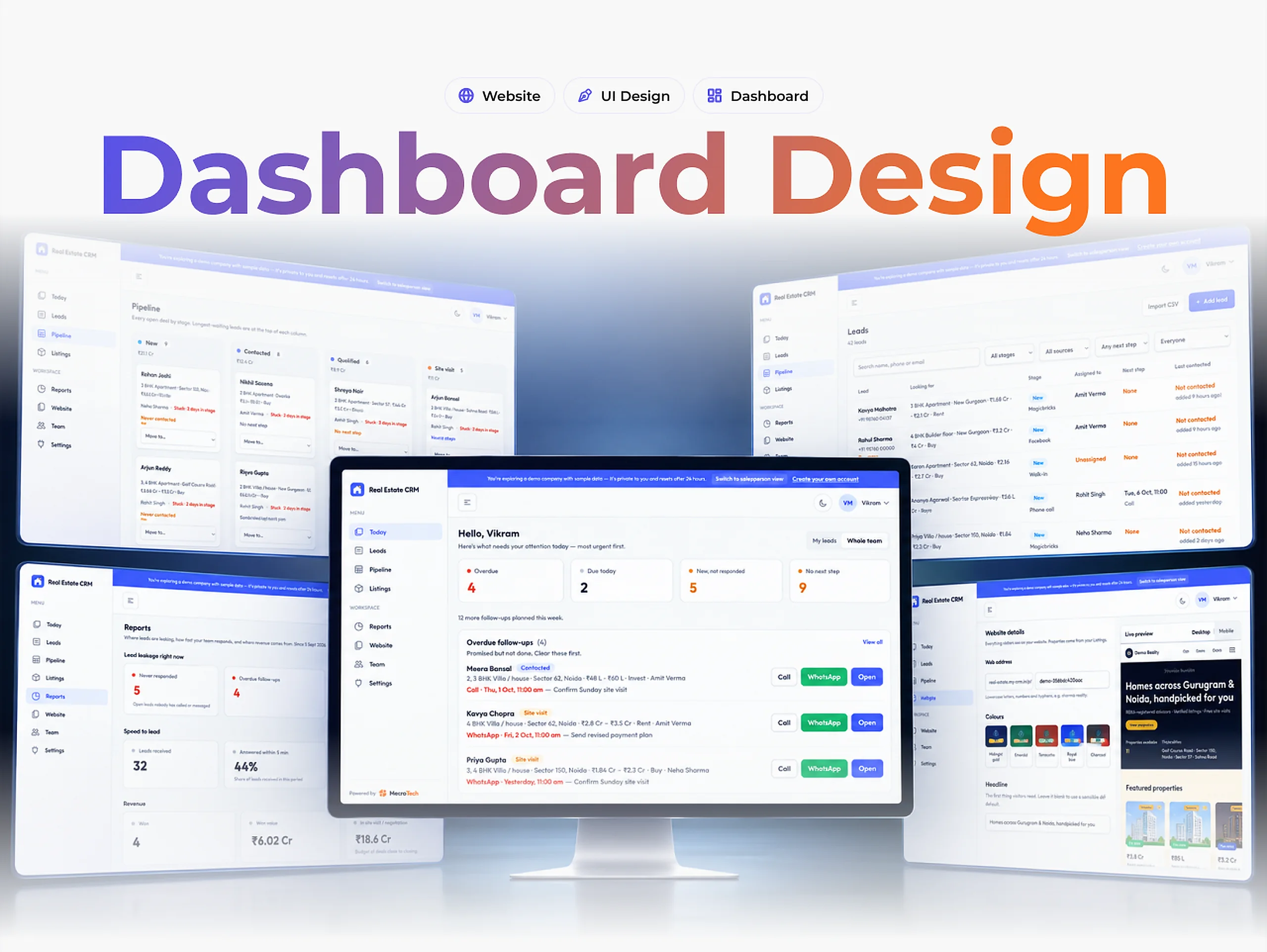 Real estate CRM dashboard screens
