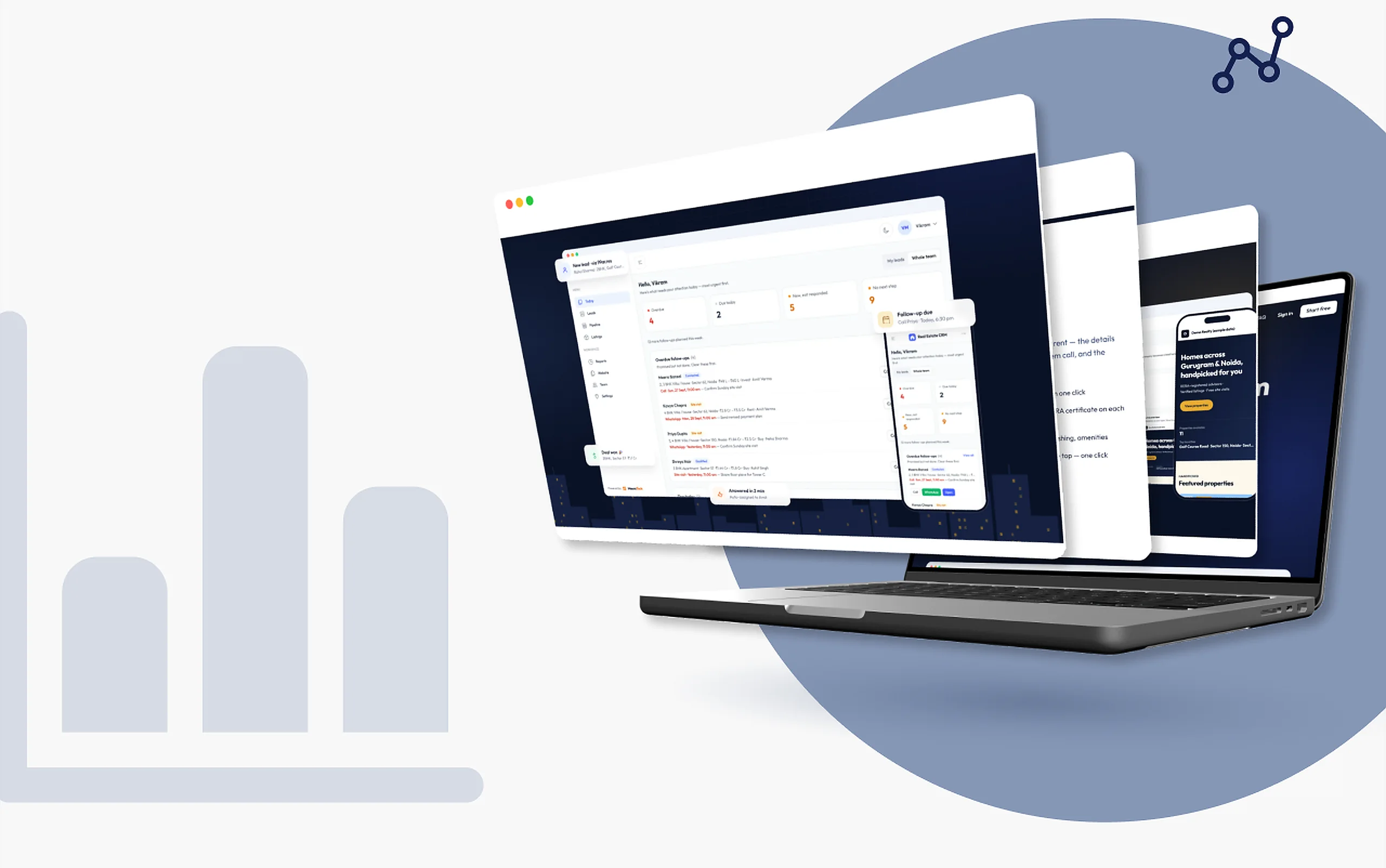 Real estate CRM website and dashboard on a laptop